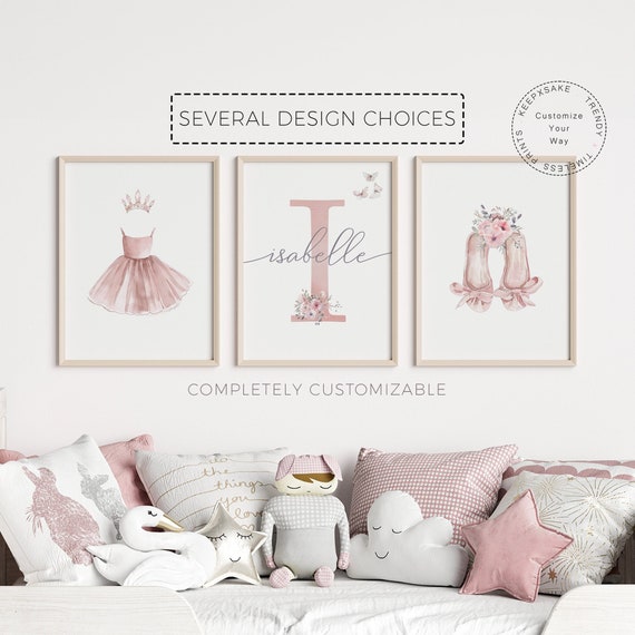 Baby Girls Ballet Nursery Prints | Personalized Floral Ballet Decor | Pink Nursery Wall Art |Ballerina Printable Wall Art |Custom Name Print