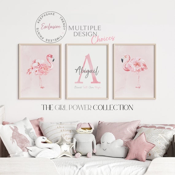 Set of 3 Personalized Flamingo Prints | Pink Nursery Decor | Girls Flamingo Bedroom Decor | Girls Bedroom Prints | Girls Prints |Wall Decor