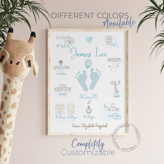 New Baby Personalized Print | Birth Details Gift |New Baby |New Baby Art |Newborn Gift |Neutral Nursery Print |Christening Gift |Birth Stats