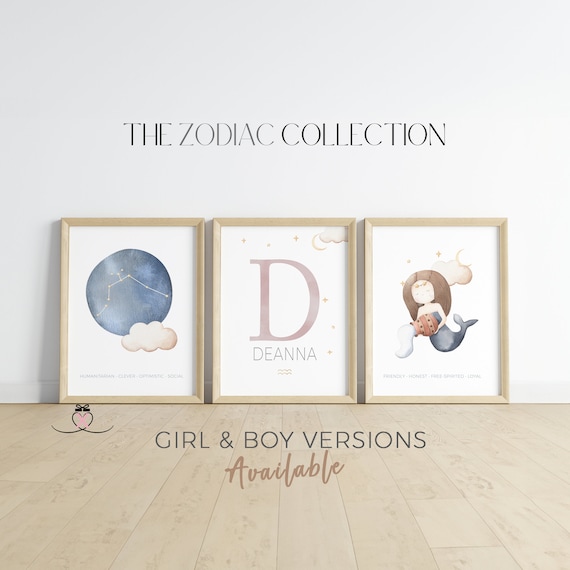 Aquarius Constellation Print, Set of 3 | Star Sign Gift | Astrology Nursery Print | Boho Celestial Sign Nursery Decor | Zodiac Shower Gift