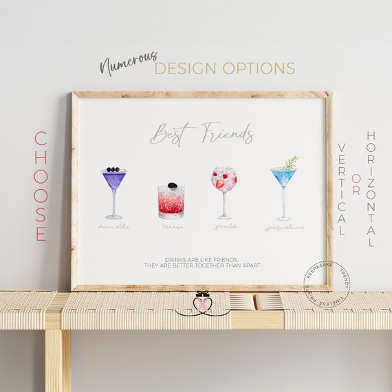Personalized Friendship Print | Personalised Drink Print | Friendship Gift | Custom Friend Birthday Gift | Best friend Wall Art |Quote Print
