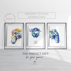 Set of 3 Gaming Wall Art Prints | Gamer Gift | Game Controller Headset Room Prints | Gaming Prints | Gaming Decor | Boys Girls Bedroom Decor