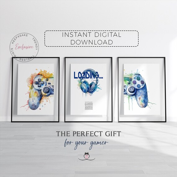Set of 3 Gaming Wall Art Prints | Gamer Gift | Game Controller Headset Room Prints | Gaming Prints | Gaming Decor | Boys Girls Bedroom Decor