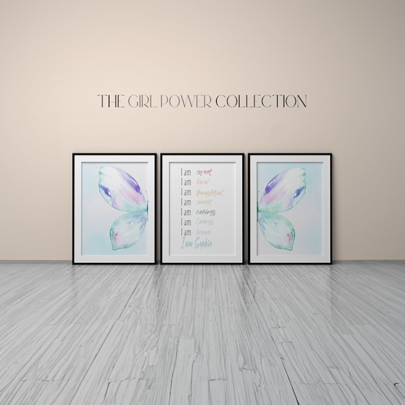Girls Personalized Affirmation Prints | Girls Bedroom Butterfly Decor | Butterfly Rainbow Wall Art | Girl Positive Prints | Playroom Decor