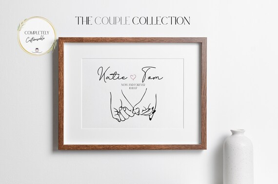 Holding Hands Personalized Print | 1st Anniversary Gift | Couples Love Hand Print | 1 Year Together | First Wedding Anniversary Gift