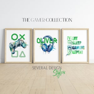 Gaming Prints | Set of 3 Gaming Prints Personalized | Games Room Wall Art |Gamer Bedroom Decor |Contemporary Prints | Games Room|Gamer Gift