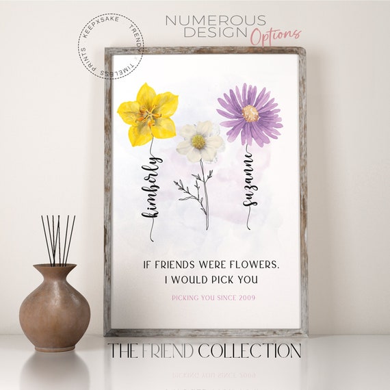 Friendship Flower Print |Personalized Bestie Wall Art |Custom Friend Flower Gift | Friend Print |Bestie Flower Print |Printable Friend Print