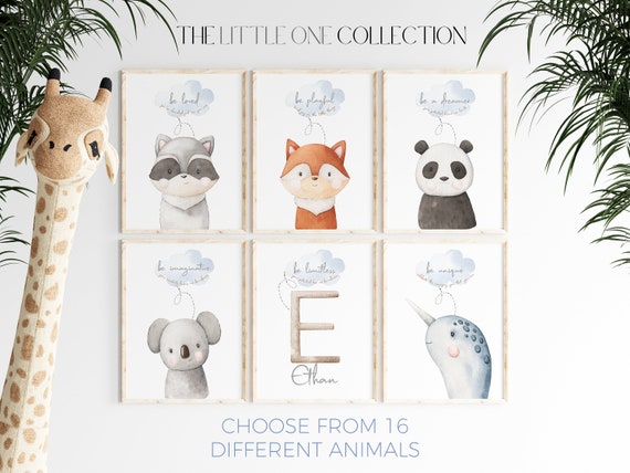 Safari Animal Prints Set, Personalized Woodland Name Wall Art, Toddler Bedroom Affirmations Decor, Neutral Baby Room Decor