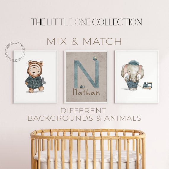 Boy Transport Animal Nursery Prints | Safari Nursery Personalized Print |Newborn Gift |Brown Nursery Prints |Train Airplane Nursery Wall Art
