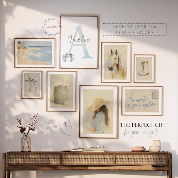 Cowgirl Wall Art Set, Custom Name Prints — Western Boho Gallery Set of 7 with Horse, Boots, and Beach Decor Download