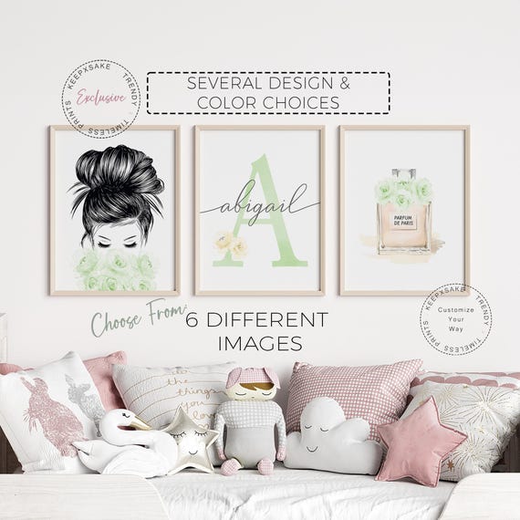 Lime Cream Teenage Girl Fashion Prints | Personalized Girl Bedroom Glam Wall Decor | Perfume Roses Print |Trendy Fashion Quote, Cities Decor