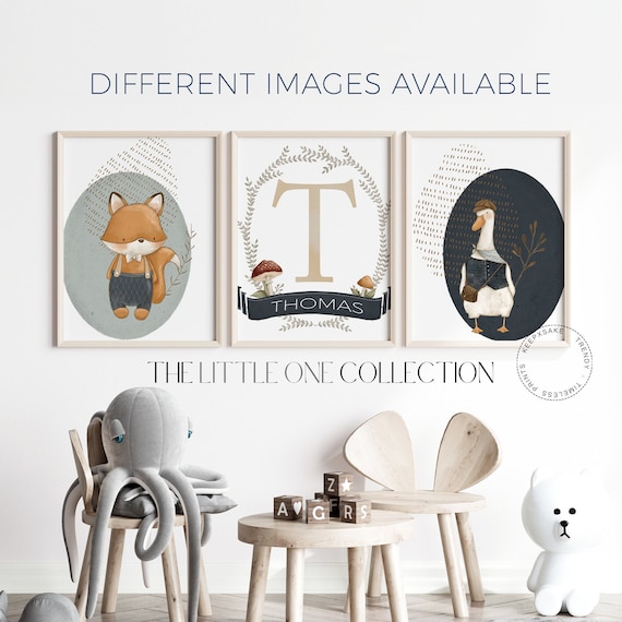 Woodland Print, Set of 3 |Personalized Neutral Nursery Print |Boho Nursery Print |Gender Neutral Decor |Woodland Animals |Sage Green Nursery