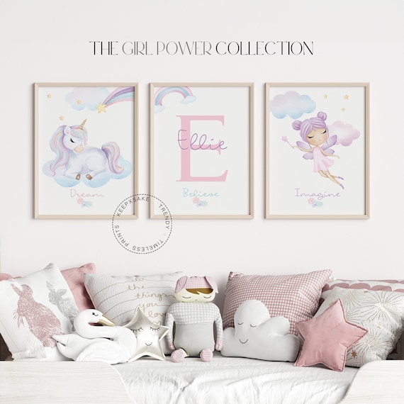 Unicorn Rainbow Prints | Girls Bedroom Prints, Personalized |Girls Room Pink Decor |Rainbow Fairy Nursery |Affirmation Prints |Unicorn Decor