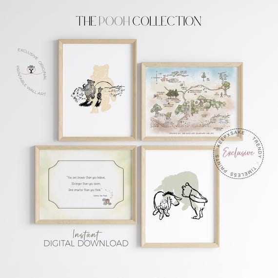 Pooh Wall Art Set, Vintage Winnie the Pooh Prints — Classic Hundred Acre Wood Digital Download Nursery Decor