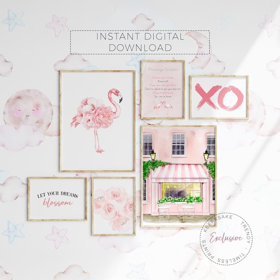 Teen Girl Fashion Gallery Wall Art Set | Glam XO Bedroom Fashion Prints | Flamingo Roses Print | Blush Pink Decor | Let Your Dreams Blossom