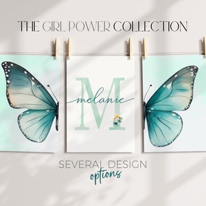 Girls Positive Affirmations Butterfly Print | Set of 3 Teal Butterfly Wall Art | Teen Bedroom Prints | Motivational Girls Printable Wall Art