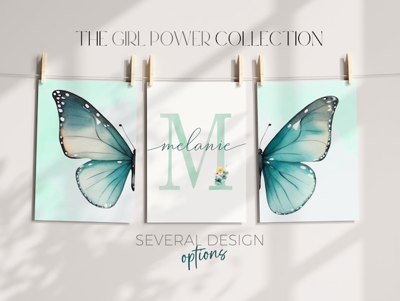 Girls Positive Affirmations Butterfly Print | Set of 3 Teal Butterfly Wall Art | Teen Bedroom Prints | Motivational Girls Printable Wall Art