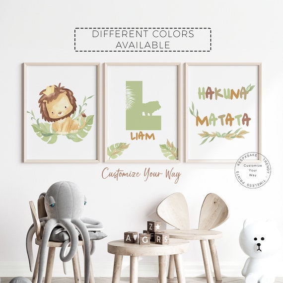 Jungle Animal Hakuna Matata Printable Wall Art | Safari Lion Prints | Personalized Name | Boho Nursery Decor | Toddler Kids Lion Room Decor