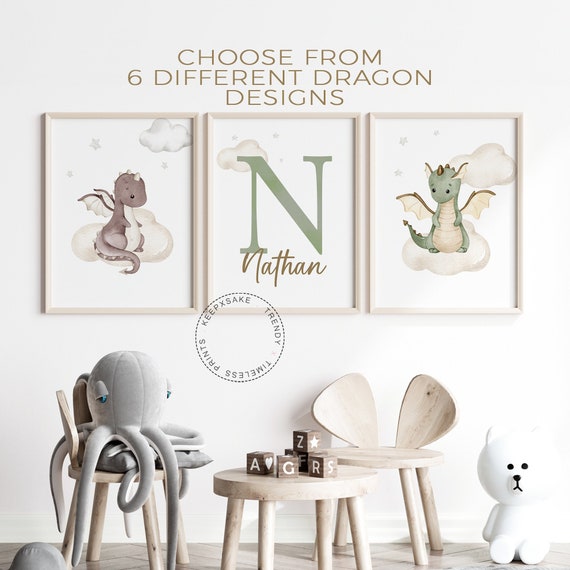 Baby Dragon Nursery Prints | Dragon Nursery Decor | Baby Boy Art| Mythical Creatures Decor | Boho Neutral Nursery |Castle and Dragon Nursery
