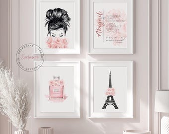 Custom Paris Wall Art Set, Blush Pink Fashion Prints (Digital Download)