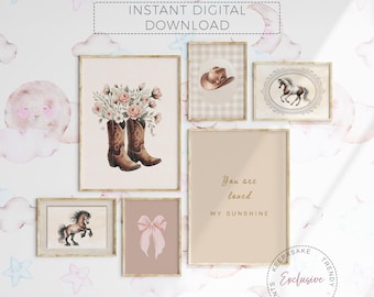 Cowgirl Nursery Prints Set of 6 | Floral Western Gallery Wall Art | Rustic Decor | Vintage Girl Room Printable Art