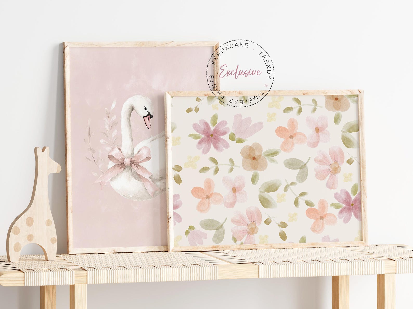 Dusty Pink Nursery Gallery Wall Art Set of 6: Swan, Bunny, Floral ...