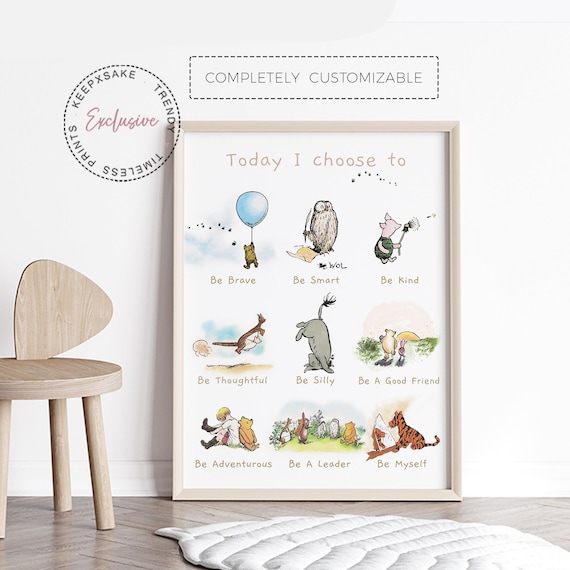Classic Pooh “I Choose To Be” Customizable Affirmation Print • Vintage Nursery Wall Art • Positive Kids Room Decor • Personalized Gift