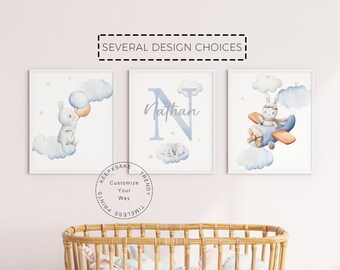 Watercolor Bunny Nursery Print Set | Personalized Initial (Digital Download)