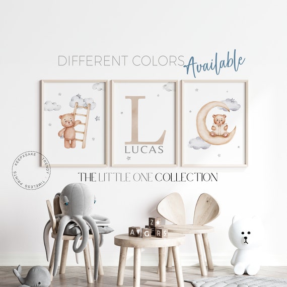 Set of 3 Teddy Bear Prints | Teddy Bear Nursery Decor | Personalized Baby Boy Print | New Baby Gift |Brown Nursery Wall Decor |New Baby Gift