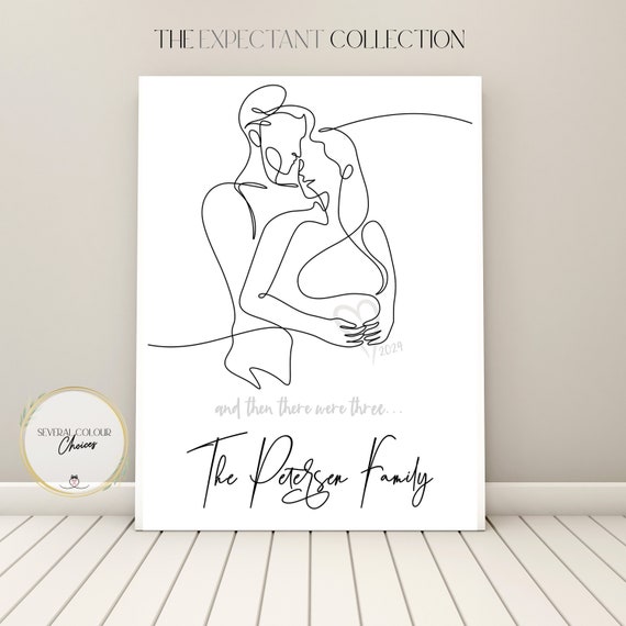Couple Line Art Print | Pregnancy Line Drawing | Personalized Hug Line Drawing |Couple Line Wall Art |New Mom Gift |Minimalist Bedroom Print