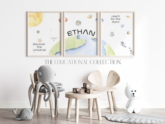 Space Earth Bedroom Prints | Solar System Printable Wall Art | Educational Outer Space Playroom Decor | Stars Planets Toddler Room Decor