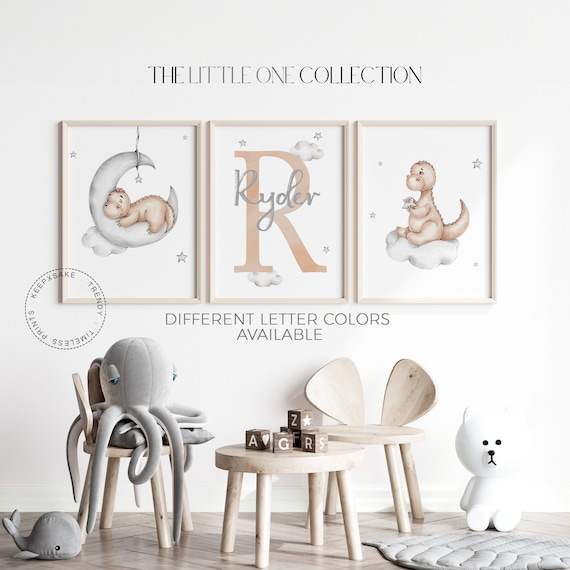 Dinosaur Prints | Personalized Nursery Decor | Baby Boy Room Decor | Neutral Nursery Decor | Clouds, Stars Nursery Decor | Dinosaur Wall Art