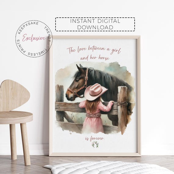 Cowgirl Nursery Quote Print | Floral Horse Wall Art | Girl Horse Riding Print | Brown Horse Decor | Girl Western Nursery Printable Wall Art