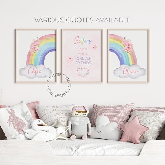 Sisters Make The Best Friends | Rainbow Bedroom | Shared Bedroom Wall Art | Sister Prints |Rainbow Pink Bedroom Decor |Sister, Twins Bedroom