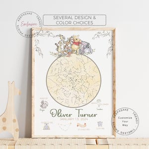 Il giorno in cui sei nato Winnie the Pooh Stampa per neonati / Mappa delle stelle di Pooh Arte murale / Winnie the Pooh Nursery / Stampa delle statistiche di nascita / Regalo per neonati