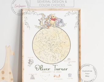 Winnie the Pooh Star Map Nursery Print: New Baby Stats Printable Wall Art