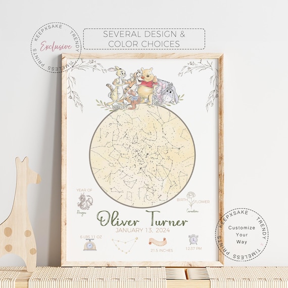 The Day You Were Born Winnie the Pooh Newborn Print | Star Map Pooh Wall Art | Winnie the Pooh Nursery | Birth Stats Print | Newborn Gift