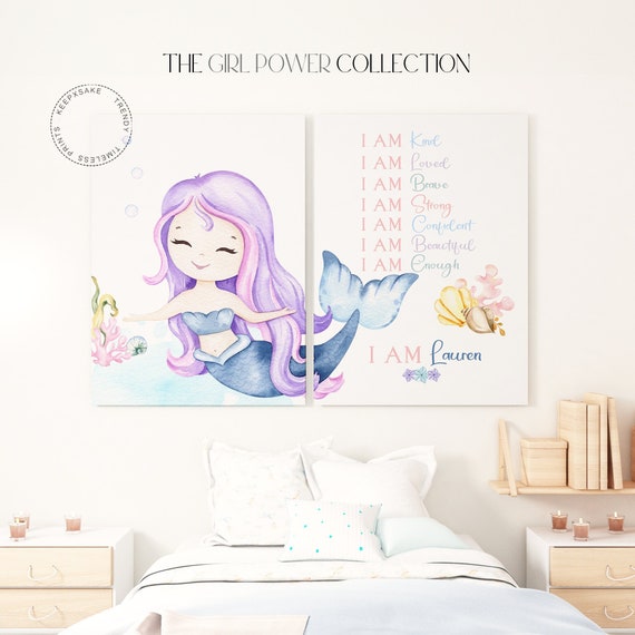 Downloadable Prints | Mermaid Wall Art |Girl Affirmations Print |Girl Positive Prints, Personalized |Motivational Room Decor |Mermaid Decor
