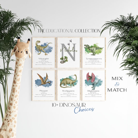 Dinosaur Prints Set of 6 | Dinosaur Nursery Decor | Personalized Dinosaur Wall Art | Dinosaur Nursery Prints | Boys Room Dinosaur Wall Art