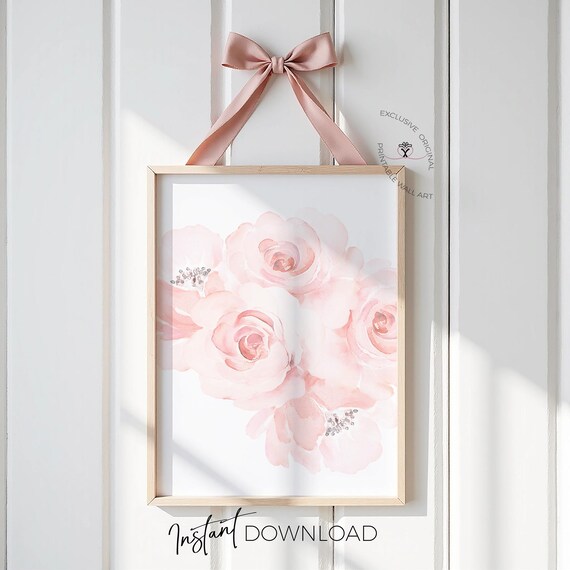 Blush Pink Floral Wall Art Printable, Girls Bedroom Decor, Nursery Flower Print, Pre Teen Room Aesthetic, Soft Rose Wall Art