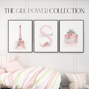 Teenage Girl Wall Art Set of 3 | Personalized Paris Fashion Wall Art | Custom Perfume Print | Eiffel Tower Print | Glam Wall Art Print