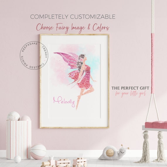 Fairy Print | Fairy Word Art | Girls Bedroom Prints |Toddler Girls Fairy Bedroom Poster |Initial Name Print |Fairy Nursery Decor |Pink Decor