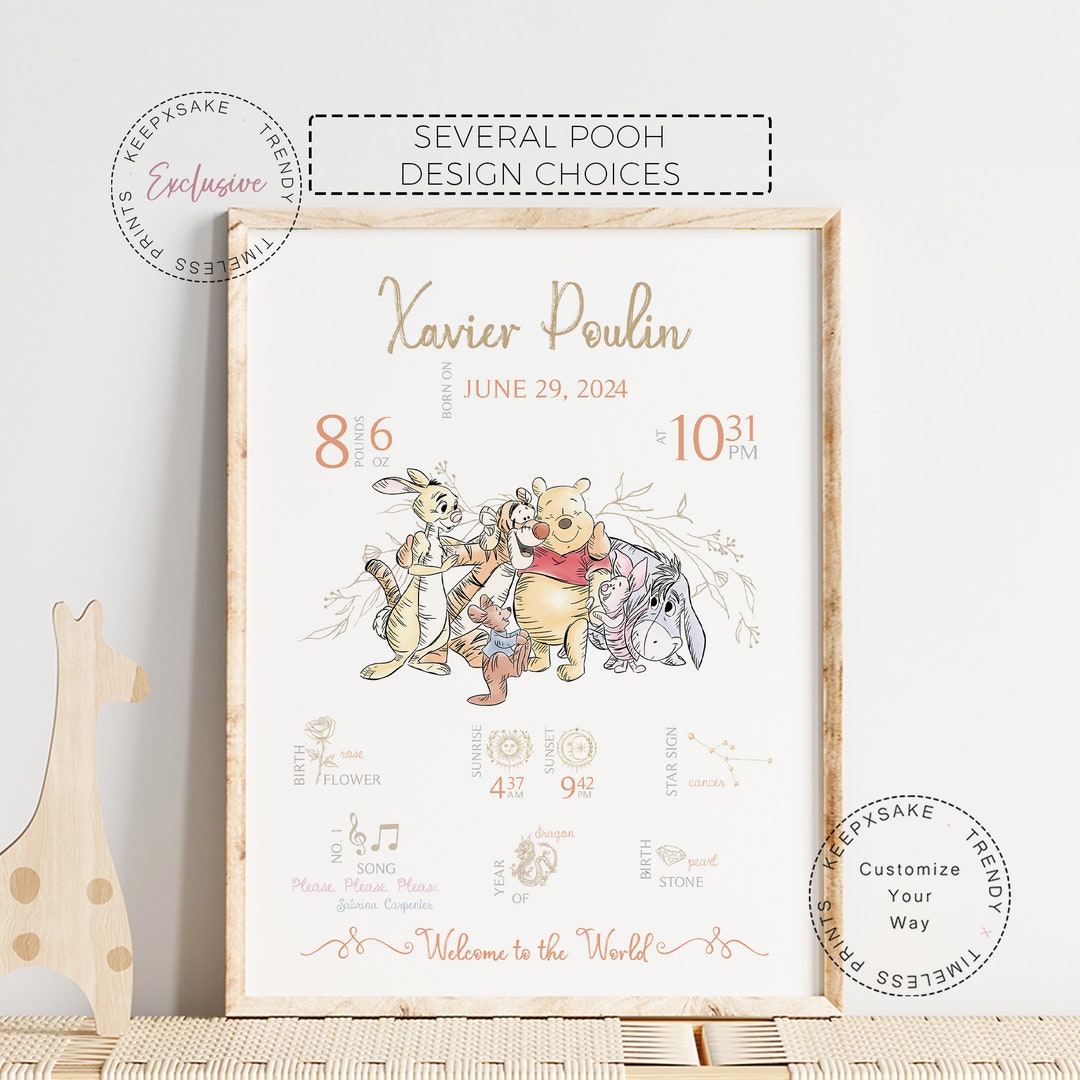 Winnie the Pooh Birth Details Print: Personalised Nursery