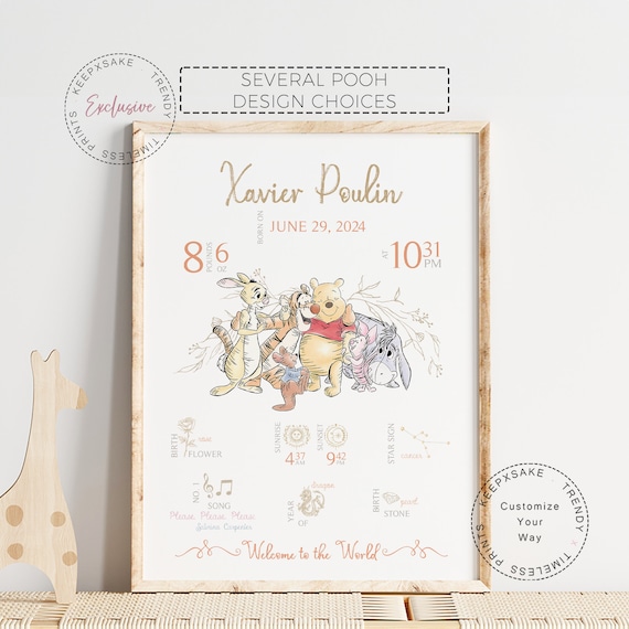 New Baby Gift | Pooh and Friends Birth Details Print | New Baby Print Personalized | Christening Gift |Pooh Nursery Decor |Birth Stats Print