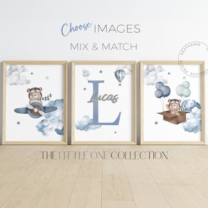 Stampa orsetto / Decorazione personalizzata per cameretta / Decorazione murale per cameretta con palloncini / Stampa per neonato / Regalo per neonato / Poster azzurro per cameretta