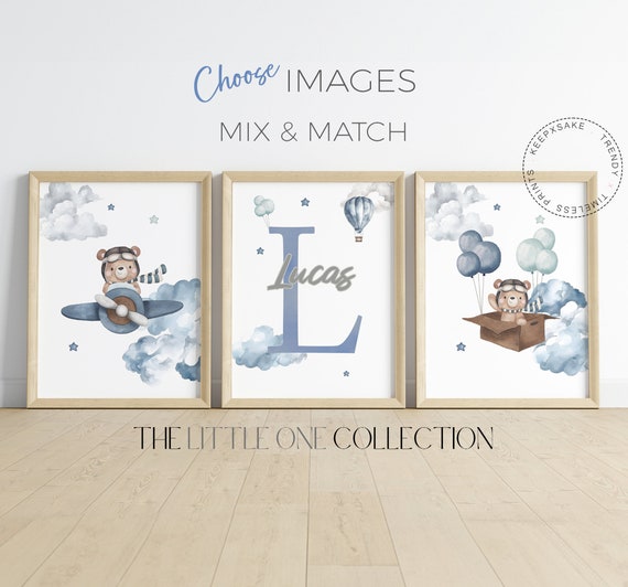 Teddy Bear Print | Personalized Nursery Decor | Balloon Nursery Wall Decor | Baby Boy Print | New Baby Gift | Light Blue Nursery Poster