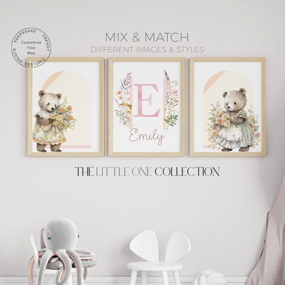 Floral Teddy Nursery Prints | Baby Girl Wildflowers Nursery Decor | Vintage Bear Nursery Decor | Newborn Gift | Botanical Bear Girl Prints