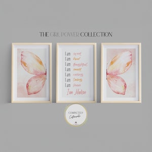 Girls Positive Affirmations Butterfly Print | Set of 3 Pink Butterfly Wall Art | Teen Bedroom Prints | Motivational Girls Printable Wall Art