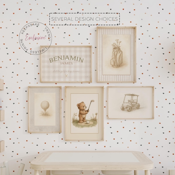 Teddy Bear Golfer Nursery Print Set | Vintage Golf Decor (Digital Download)