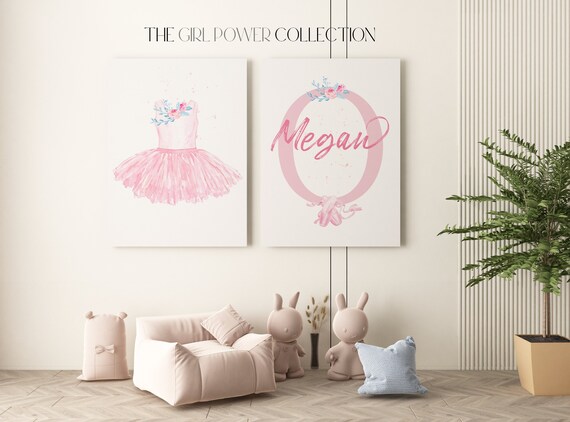 Ballerina Personalized Prints Set Of 2 | Baby Girls Nursery Decor | Girls Bedroom Personalized Prints | Ballet Dress Decor | Girls Wall Art